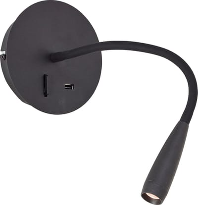 Brilliant Jutta - Wandlamp - LED 2.8 met flexibele arm en schakelaar - USB functie - Zwart