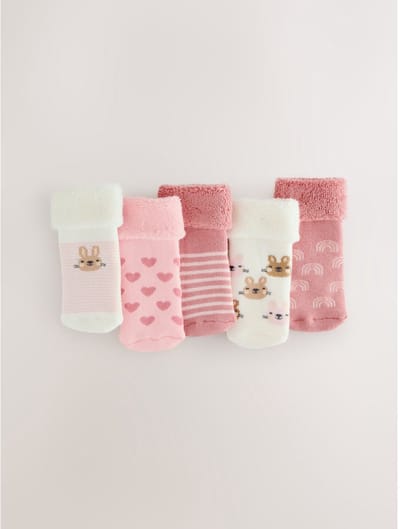 Next - Meisjes - Set van 5 paar badstof babysokjes met omgeslagen rand - Roze