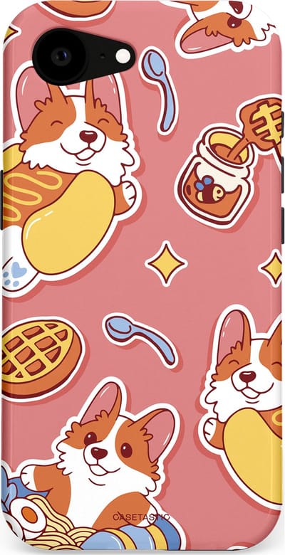 Casetastic Hoesje Geschikt voor Apple iPhone 16e Magsafe - Stijlvolle Beschermende Duo-layer Case - Corgi snacks