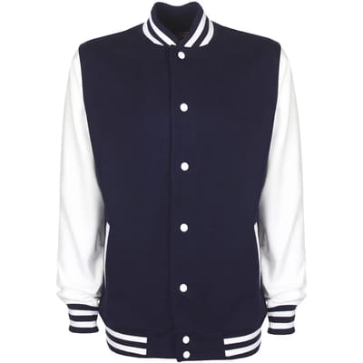 Varsity Jacket unisex merk FDM maat XS Donkerblauw/Wit