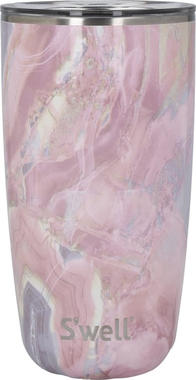 S'well Tumbler met deksel, 530ml, Geode Rose, BPA/BPS-vrije vacuümreisbeker met drievoudige isolatie en schuifdeksel, voor warme en koude dranken, thuis of op het werk tot 12 uur koud/4 uur heet