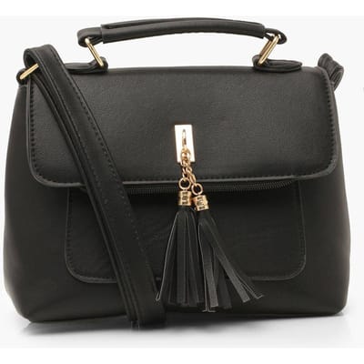 boohoo Dames Smooth PU Tassel Detail Crossbody Bag | Zwart