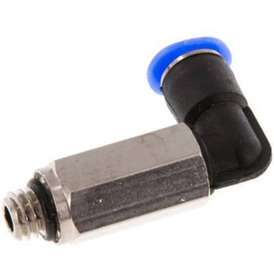 4mm x M 6 90 graden L-verbinding Messing/PBT Insteekfitting Buitendraad Lange Huls Draaibaar Compact Ontwerp NBR [2 Stuks]