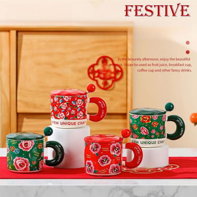 Creatieve Gepersonaliseerde Mok Souvenirs Noordoosten Grote Bloem Keramische Kop Cadeaus Huishouden Koffiekop Koppels Waterbeker Nationale Trend 400ML orange