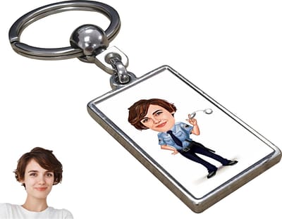 Politie Karikatuur Vrouw - Gepersonaliseerde Karikatuur Sleutelhanger met Jouw Foto - Cadeau - Verjaardag - Kerst - Kado - Valentijn - Gepersonaliseerd Cadeau