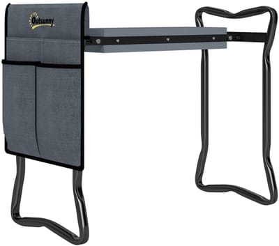 Wishdor - Kniebank En Tuinkruk - Opvouwbaar - Met Gereedschapstas - Staal - Grijs - 58 X 28 X 49 Cm
