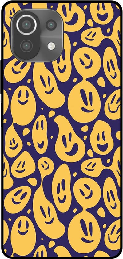 Smartphonica Telefoonhoesje Geschikt voor Xiaomi Mi 11 Lite met smiley opdruk - TPU backcover case emoji design - Paars Geel geschikt voor Xiaomi Mi 11 Lite