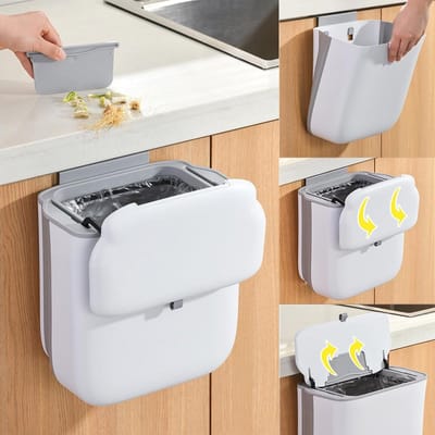 Hanging Foldable Keukenafvalbak 9L met Deksel - Ruimtebesparende Wandafvalbak voor Camping en Keuken, Ideaal voor Compost en Organisatie