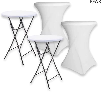 RFWR® Stevige Inklapbare Statafel met Witte Rok - Robuust en Weersbestendig – 80cm x 110cm - Perfect voor Feesten