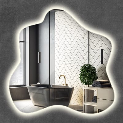 Wallfluent LED Spiegel - Onregelmatige Spiegel Met Verlichting - 58 x 58 cm - Make-up Spiegel - Verlichte Spiegel wand - Neutraal Wit - Inloopkastspiegel – Badkamerspiegel - Toiletspiegel - Hal - Onderhoudsvriendelijk - Montageset - Japandi