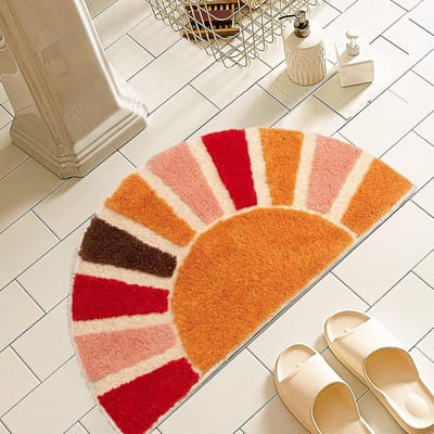 Badmat - Halfronde Antislip Badkamermat - Regenboog douchemat-badkamermat antislip - Geschikt voor Slaapkamer Douche en Entree - Zon Retro Design - Formaat 40x60 cm - 1 Stuk