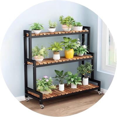 Plantenstandaard - Bloempot Houder - Planten Presenteren - Met Draaiwielen - Tot 105cm Hoog - Zwart