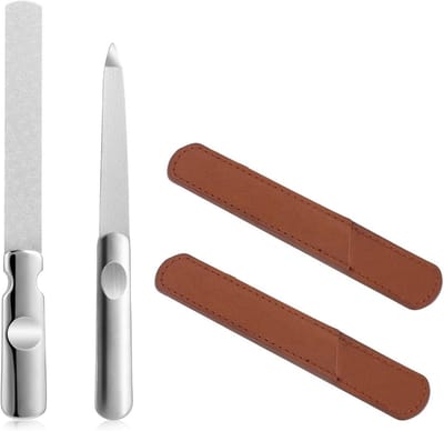 Set van 2 Professionele Dubbelzijdige Nagelfeilen van Roestvrij Staal met Etui