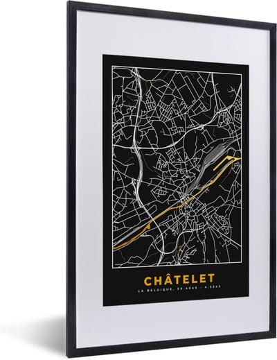 Fotolijst incl. Poster - Châtelet - Kaart - Goud - Plattegrond - Stadskaart - 40x60 cm - Posterlijst
