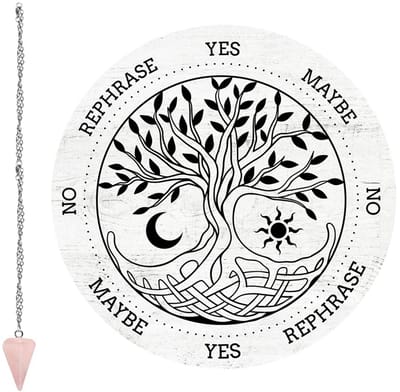 Dailygoods - Levensboom pendelplank - Wenshengel - Houten waarzeggerij - 7,9 cm - Rozenkwarts kristal - Metafysische berichten - Geschikt voor spiritu...