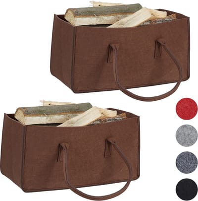 2x houtmand vilt - haardhout tas - draagtas - vilttas - flexibel - bruin