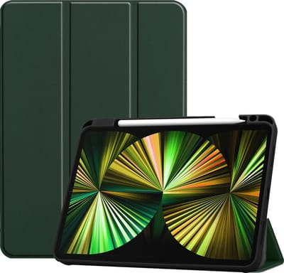 Hoesje - Geschikt voor Apple iPad Pro (2021) - 12.9 inch - Dun & Stevig - Trifold Bookcase - Hard Cover Case - Met Uitsparing Geschikt voor Apple Pencil - Hardcover Book - Tablet Hoes - Donkergroen