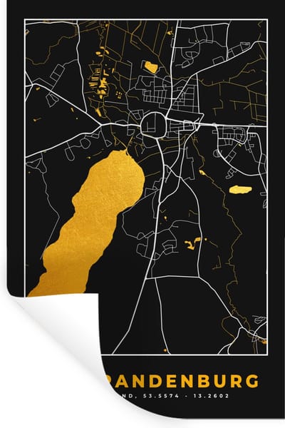 Muurstickers - Sticker Folie - Goud – Duitsland – Plattegrond – Gold – Stadskaart – Kaart – Neubrandenburg - 20x30 cm - Plakfolie - Muurstickers Kinderkamer - Zelfklevend Behang - Zelfklevend behangpapier - Stickerfolie