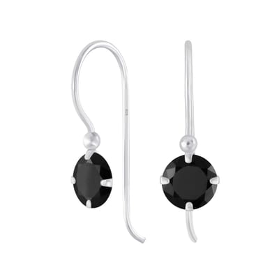 Joy|S - Zilveren classic oorbellen - oorhangers - zirkonia rond - zwart