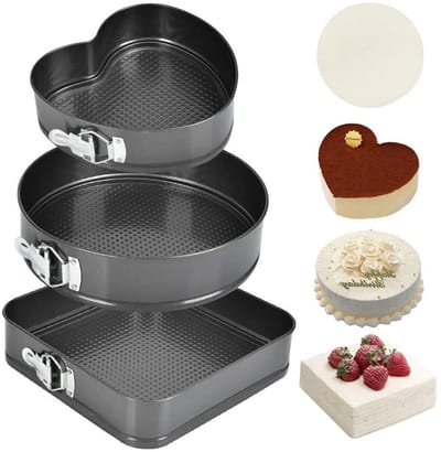 JHUBERS- Springvormset 3-delig - Koolstofstaal - Antiaanbaklaag - Roestvrij staal - Dubbele Coating - Voor Desserts - Bakvormset