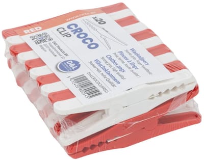 D&L Croco Wasklemmen/Wasknijpers - 20 Stuks - Rood/Wit