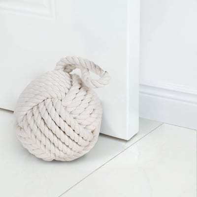 Katoenen Deurstopper - Decoratieve Knoop - Deur Open Houden - Handgemaakt Nautisch Design - 13x13cm 1.8kg - Beige