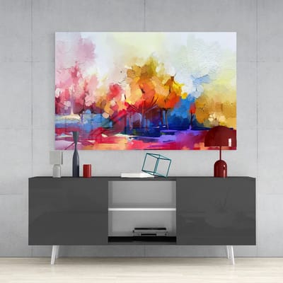 Glasschilderij Kleurrijke Abstracte Bomen – Modern Wanddecoratie op Gehard Glas – 110x70 cm