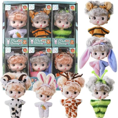 Set van 6 schattige mini-reborn babypoppen met kleertjes, leuke, realistische babypoppen met zakje, siliconen speelgoed voor meisjes, verjaardagscadeaus voor kinderen white