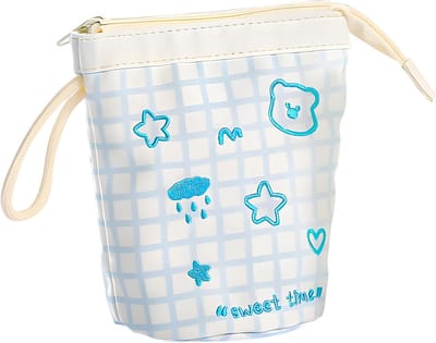 SnelShoppen - Telecopische Etui met Rits, 2-in-1 Staande Map, Pennenetui voor Meisjes en Tieners, School Etui voor 11 Jaar en Oudere, Schattig Blauw D