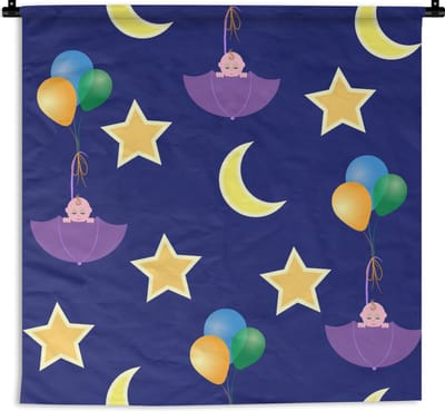 Wandkleed - Wanddoek - Sterren - Patronen - Paraplu - Geboorte - 90x90 cm - Wandtapijt