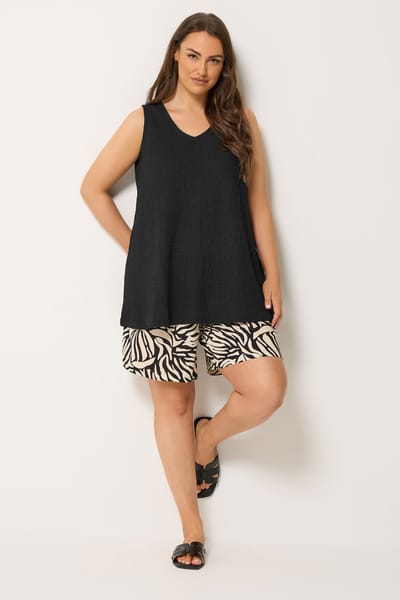 Yours Gekreukte Zwarte Cami Met Vhals Size 42