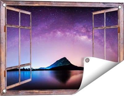 Gards Tuinposter Doorkijk Melkweg bij een Berg in Thailand - 60x40 cm - Tuindoek - Tuindecoratie - Wanddecoratie buiten - Tuinschilderij
