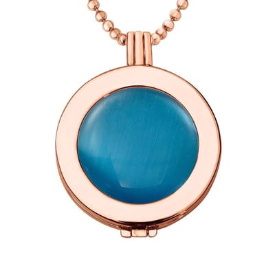 Munthouder met Ketting en Munt 33mm Cat's Eye Lichtblauw - Rosegoudkleurig - ERHS923