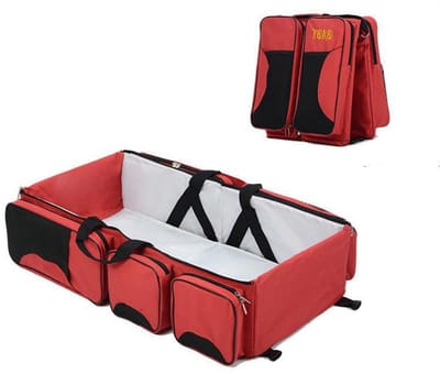 Baby bed - Luiertas - Reisbedje voor Babyâ??s en Kleuters - Opvouwbare Reiswieg - Reisbed met matras - Reistas - Rood