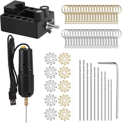 Elektrische Boorset - Mini Boor - Sieraden Maken - Precisie Hout Hars - 10 Boren 100 Oogpennen - Zwart