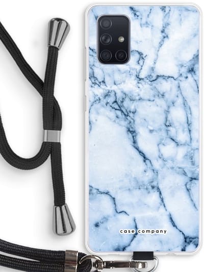 Case Company® - Hoesje met koord geschikt voor Samsung Galaxy A71 hoesje met Koord - Blauw marmer - Telefoonhoesje met Zwart Koord - Bescherming aan alle Kanten en Over de Schermrand