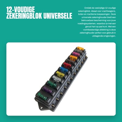 Dailygoods - 12-voudige zekeringblok - Universele zekeringhouder - Vochtbestendig - Zwart - Geschikt voor vrachtwagen en boot - 12V/24V/32V/48V