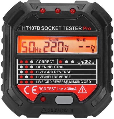 Stopcontact Tester met LCD Display - Spanningsmeter en Nuldoorgang Controle voor EU Stopcontacten (90-250V)