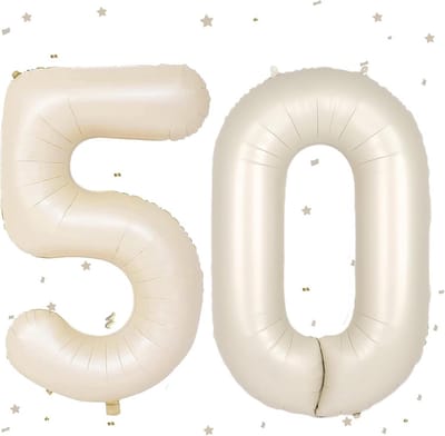 Grote Folieballon Cijfer 50 - 101 cm - Beige/Crèmewit - Verjaardag en Jubileum Decoratie