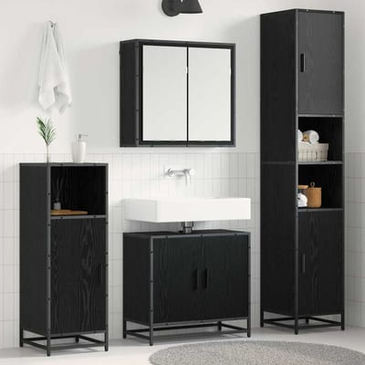 vidaXL - Badkamermeubel - Set - 4 - st - Zwart - Eiken - 65 - x - 33 - x - 60 - cm
