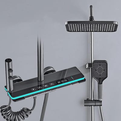 Regendouche - Badkamer Douche Kraan Set - 4 Functies - Digitale Display - Thermostaat - Warm - Koud - Grijs