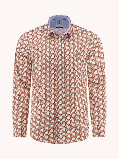A Fish Named Fred A Fish Named Fred Overhemd Geometric Birds Orange  M