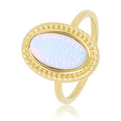 My Bendel - Vintage Ring Goudkleurig met Quartz Steen - Vintage Ring Goudkleurig - Stainless Steel - White Quartz Steen - met Luxe Cadeauverpakking | Sieraden Voor Dames | Maat 16.00 Mm / Maat 50