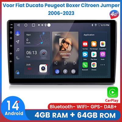 Awesafe Autoradio - Geschikt Voor Fiat Ducato Peugeot Boxer Citroen Jumper 2006 t/m 2023 - RAM 4GB + ROM 64GB - 8 Kern V1PRO - Draadloos Apple Carplay & Android auto - GPS Navigatie 4G WIFI - Ondersteuning invoegen 4G SIM