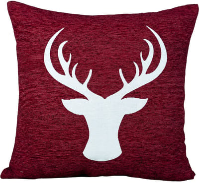 Kussenhoes - Chenille stof - Kerst - Rode achtergrond - Wit Rendier - Hert - 45 cm