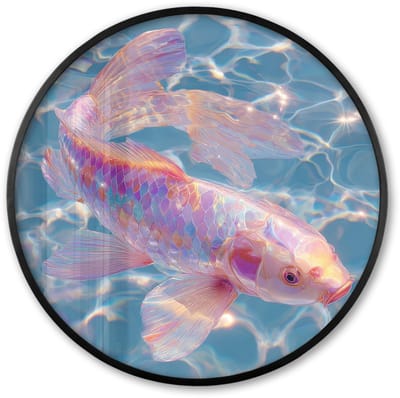 Poster in lijst Rond - Fotolijst 60x60 cm - Posters - Vis - Water - Blauw - Licht - Ronde posterlijst zwart - Decoratie - Wanddecoratie woonkamer - Muurdecoratie slaapkamer