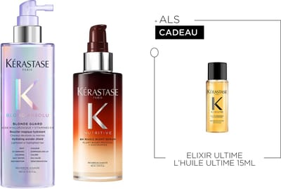 Kérastase Blond Absolu & Nutritive Duo + Cadeau - Verzorgende en voedende routine - Blond Guard 190ml & 8H Night Serum 90ml + Elixir Ultime Haarolie 15ml Cadeau