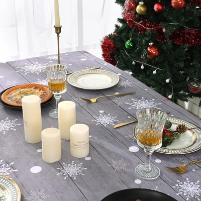Dailygoody - Kerstmis tafelkleed - Waterdicht en wasbaar - Grijs - Sneeuwvlok design - Feestelijke woondecoratie - Geschikt voor eettafel - 200 x 140 cm