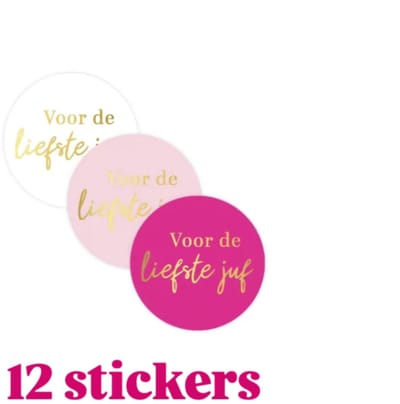 12x Sticker - sluitsticker - sluitsticker - Voor de liefste juf - 4cm - sluitsticker - cadeausticker - Juffen - leerkracht -einde schooljaar - vakantie - juffendag