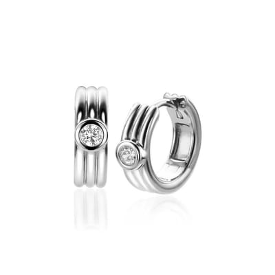 Zinzi zilveren luxe oorringen drie gladde banen en witte ronde zirkonia 15x4mm ZIO2241